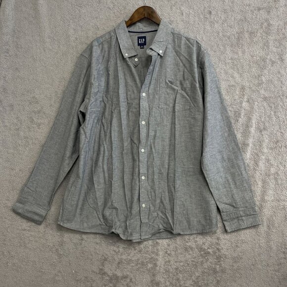 NWOT Gap Men's XXL Gray Long Sleeve Button-Up Shirt Cotton Spandex Blend - Picture 2 of 6